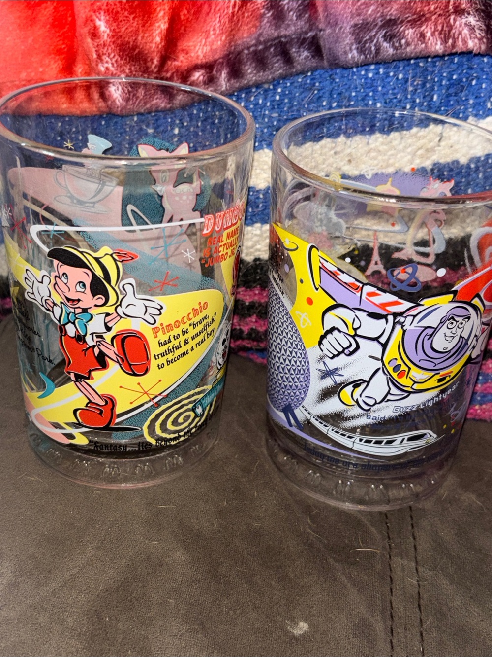 Disney Vintage Pinocchio & Buzz Lightyear Colorful Character Glasses